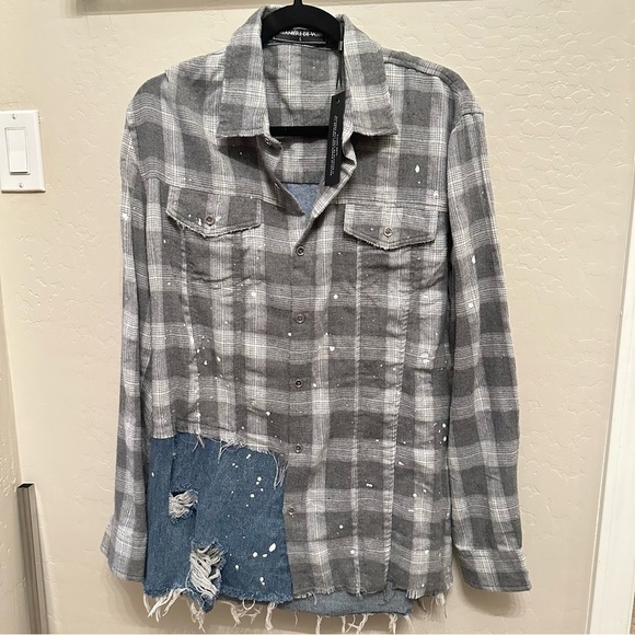Maniere De Voir Plaid Denim Portrait Button Down - Picture 2 of 3